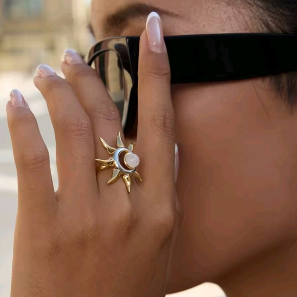 Moonstone Sun Ring Adjustable 18k Gold Plated Stainless Steel | NWOT - Picture 6 of 7